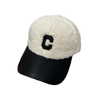 韩版大C标羊羔毛皮檐棒球帽女冬季加绒保暖黑白拼色百搭鸭舌帽子