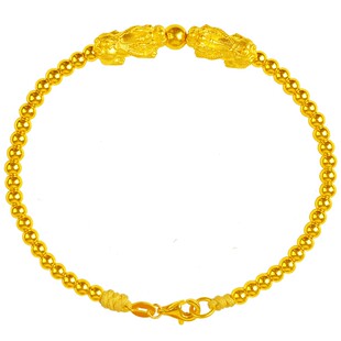 黄金貔貅转运珠手链女3D硬足金999小光圆珠细手镯招财礼物按克卖