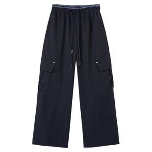 快鱼2026年春新款休闲裤女款时尚个性大口袋拼接腰头直筒阔腿裤