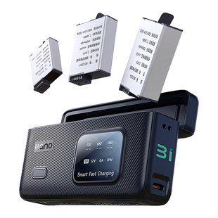 绿巨能相机电池充电器快充盒充电盒三充适用DJI大疆action6电池运动相机电池充电仓action5pro/action4/3电池