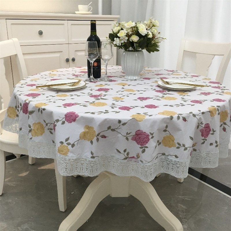 防水大圆桌布田园家用酒店饭店塑料台布PVC防油免洗圆形餐桌布