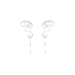 PP饰品=爱丽丝 飘带蝴蝶结流苏耳环女小众设计耳饰高级感长款耳夹