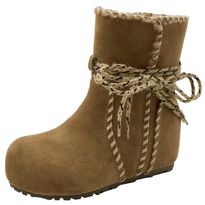 厚底内增高加绒真皮雪地靴