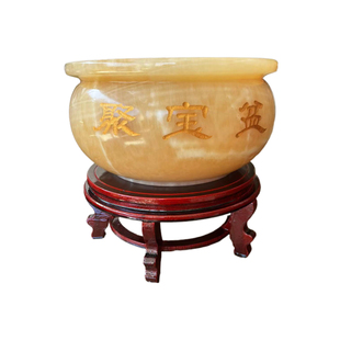 天然黄玉石聚宝盆摆件招财摆设玄关乔迁开业客厅办公室装饰礼品