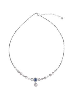 海蓝宝淡水珍珠纯银项链