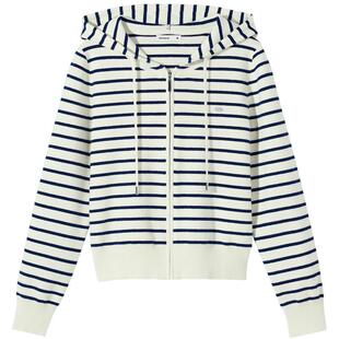 热风2026年春季新款女士连帽拉链开衫简约百搭修身长袖针织外套