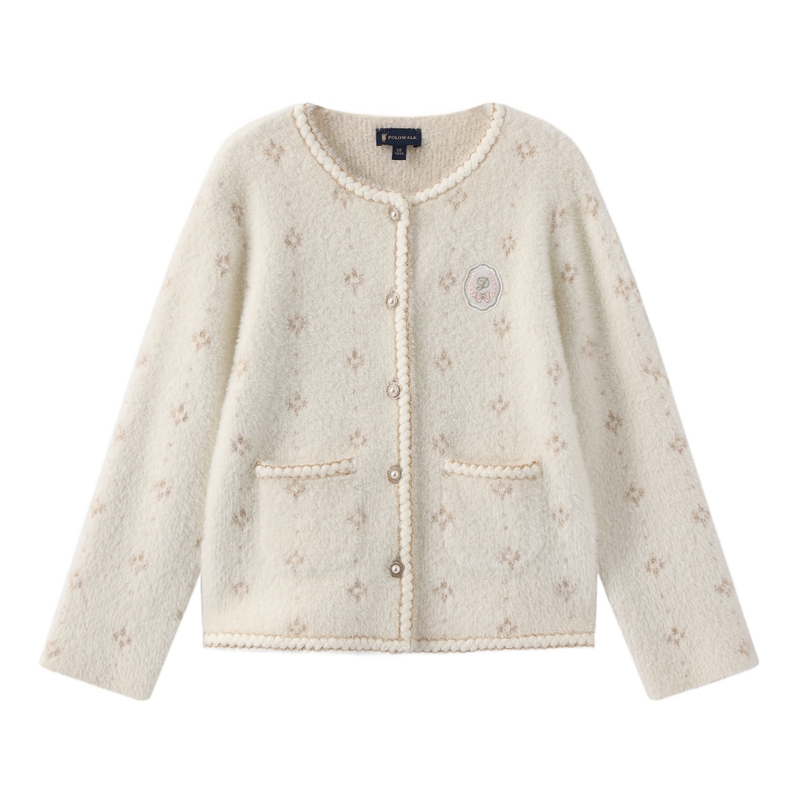 POLOWALK童装女童小香风毛织开衫秋冬新品儿童外套时尚百搭