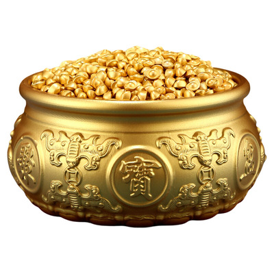 黄铜沙金元宝聚宝盆聚财摆件