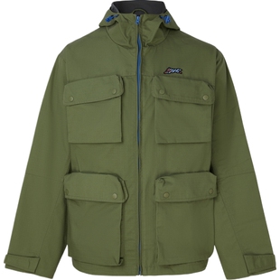 【38开门红】ICECREAM 男秋冬绿色连帽刺绣印花格子布外套夹克