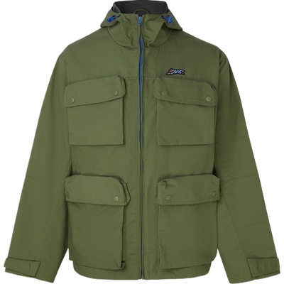 【折扣】ICECREAM 男秋冬绿色连帽刺绣印花格子布外套夹克