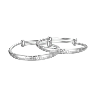 周六福手镯宝宝款岁岁平安镯S999足银实心开口吉字周岁礼物