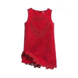 TapeiBeauty新年女童连衣裙 秋冬新款宝宝生日刺绣缕空红色背心裙