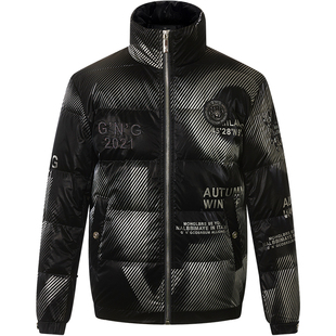 BM复古条纹男装痞帅高级感炸街羽绒服潮牌印花厚外套男士冬季保暖