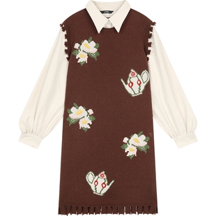 妖精的口袋原创提花假两件连衣裙女2025年冬季新款针织裙新年穿搭