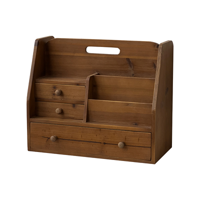 闻森中古桌面收纳箱实木质整理盒