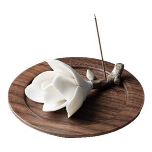 非遗玉兰花陶瓷香座托线香插中式禅意笔架笔搁摆件檀香沉香香薰炉