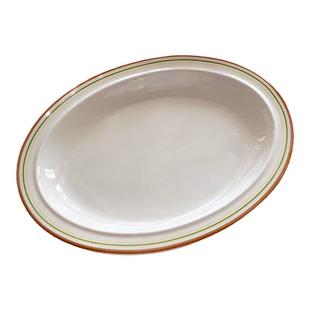 安木良品 外贸原单 复古ins风线条描边陶瓷餐盘西餐厅家用椭圆盘