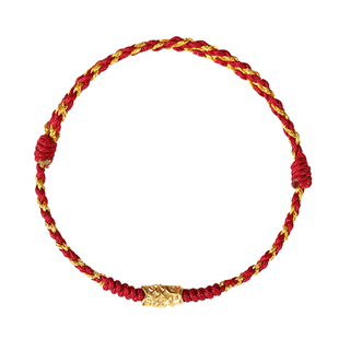 新款999足金马红绳手链女黄金转运珠编织本命年好运招财红手绳男