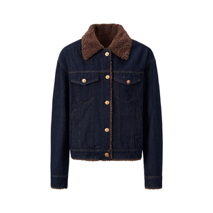 GIOVANNI VALENTINO秋冬季女士短外套休闲宽松加绒翻领牛仔夹克