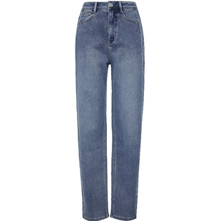 ONLY2025冬季新款胯部显瘦双侧线裤脚微收高腰九分男友裤牛仔裤女