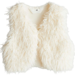 HM冬季童装儿童女童马甲柔软V领毛茸背心1270500