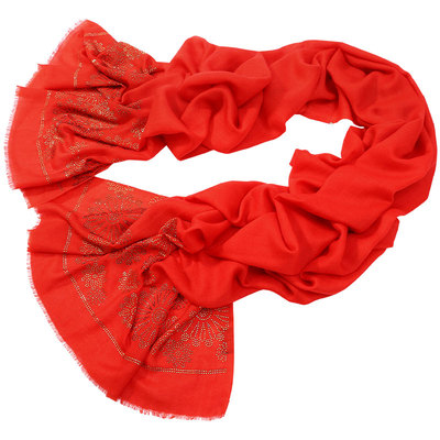 欧美时尚烫钻石榴花瓣红披肩