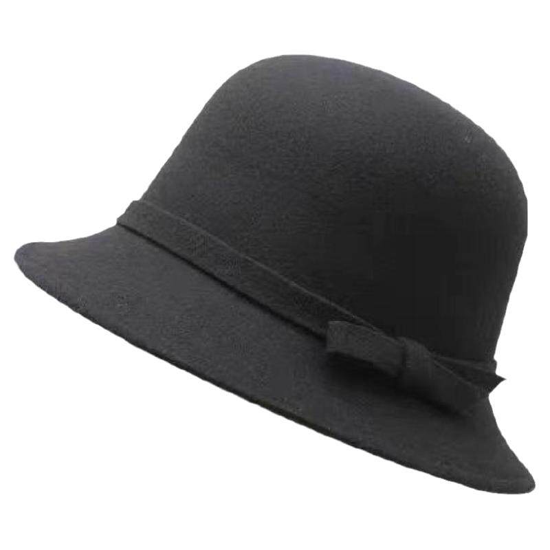 留洋千金感黑色毛呢礼帽法式赫本风复古优雅气质渔夫帽小香风盆帽