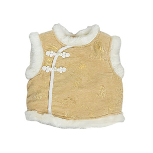 女宝宝冬款新中式马甲套装女童新年加绒背心加厚毛衣婴儿保暖裤子