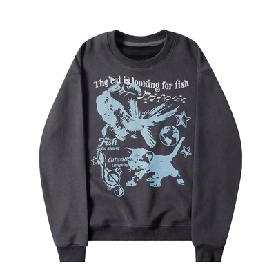 CCKOK古着动物印花圆领宽松卫衣