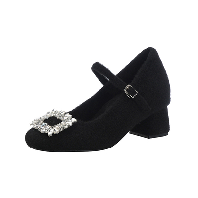 2025新款法式超高跟方头单鞋女粗跟内增高小个子女鞋高10CM小码33