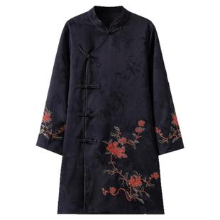 重工刺绣中国风长款风衣女妈妈春秋新款复古盘扣高端气质唐装外套