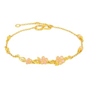 周大生十二花神联名|黄金手链女足金珐琅桃花手饰O字链送女友礼物