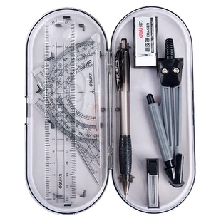 得力学生套尺8件套作图工具小清新文具多功能小学生用考试简约一套塑料直尺直尺三角板尺子圆规尺规八件套装