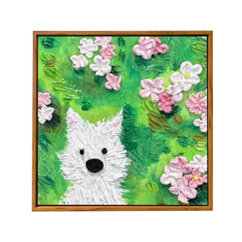 奶油风可爱狗狗猫咪肌理数字油画