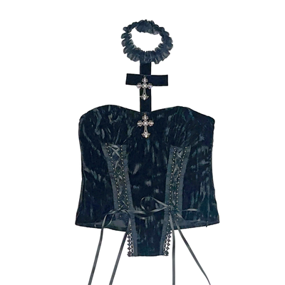 欧美朋克十字架挂脖背心