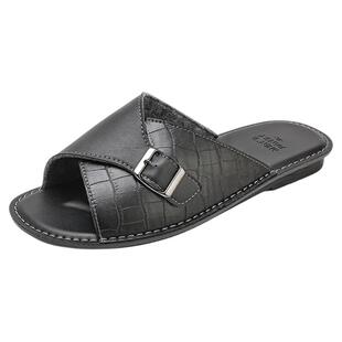 Pansy盼喜日本拖鞋男士轻便舒适皮质凉拖新款2025夏季防滑爸爸鞋