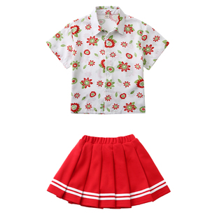 儿童港风90年代服装男童红色80复古怀旧走秀童装女童爵士舞演出服