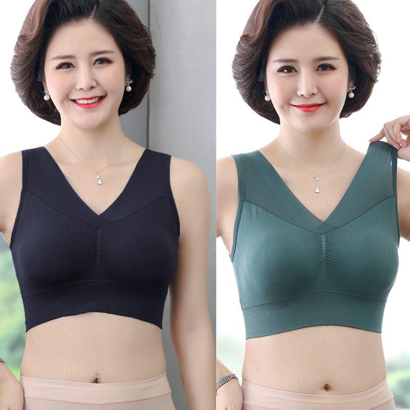 中老年背心式薄款运动内衣女无钢圈无痕妈妈文胸大胸显小聚拢胸罩