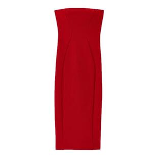 ZA外贸出口新品女装出众红色晚礼服式典雅绉布抹胸连衣裙3641006