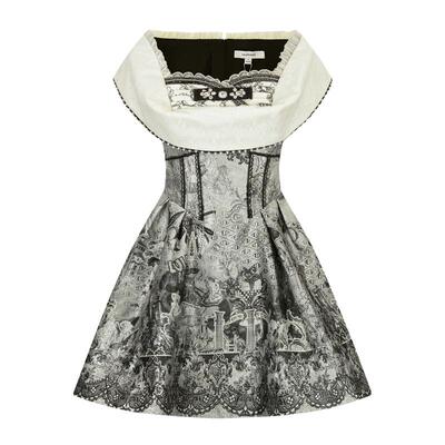 LULUALWAYS【商场同款】复古优雅风华丽收腰方领连衣裙