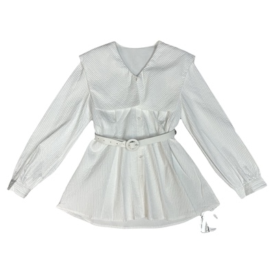 11.4乖y点 大翻领中长款衬衫女早秋季高级感收腰显瘦衬衣设计感