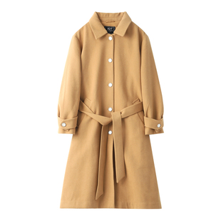 A21女装梭织起绒呢料宽松翻领长袖长装开胸夹层外套大衣