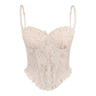 Mummy Cat 下蛋喵 【花漾甜心】股线蕾丝花边鱼骨束腰吊带胸衣