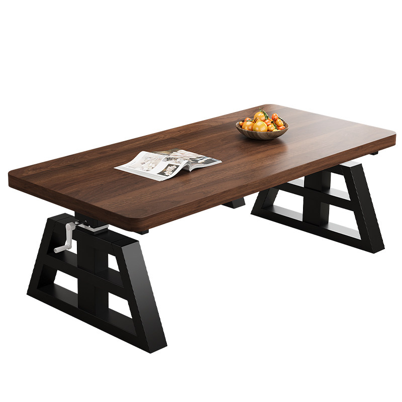 升降桌茶几实木学习书桌电脑桌客厅家用餐桌多功能工作台手摇升降