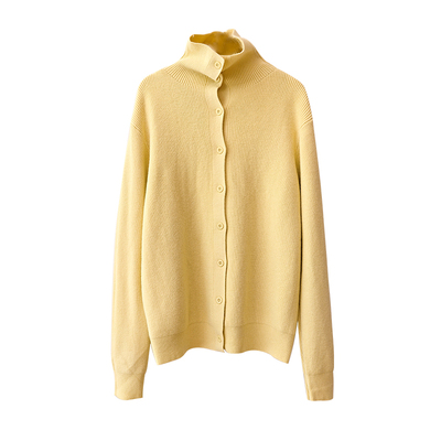 小耳出品单排扣高领坑条针织开衫