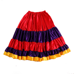 品牌热销Flamenco佛朗明哥雪绸酒红接紫色接黄色边大裙9EX50