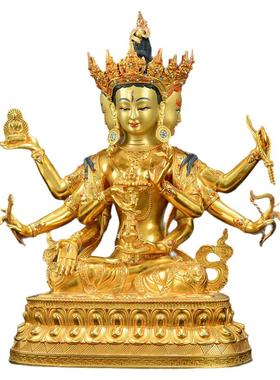 藏村铜鎏金雕花藏式客厅铜像摆件