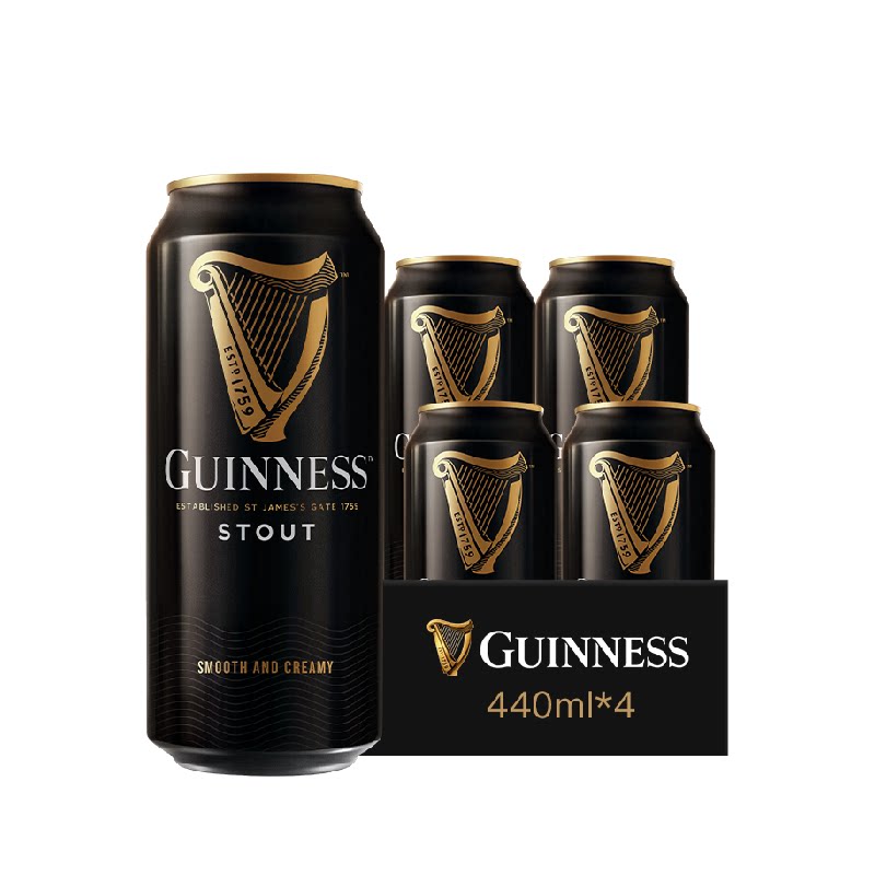 健力士黑啤9.9°P司陶特精酿世涛啤酒440ml*4听尝鲜品鉴装