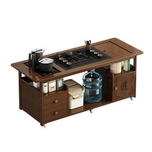 移动茶桌茶台家用实木小茶车客厅茶几沙发边几柜茶具盘烧水壶一体