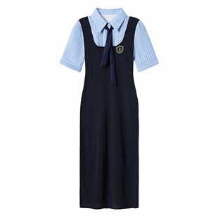 织物猪 赫拉学姐 学院风假两件连衣裙女小个子高级感气质制服长裙